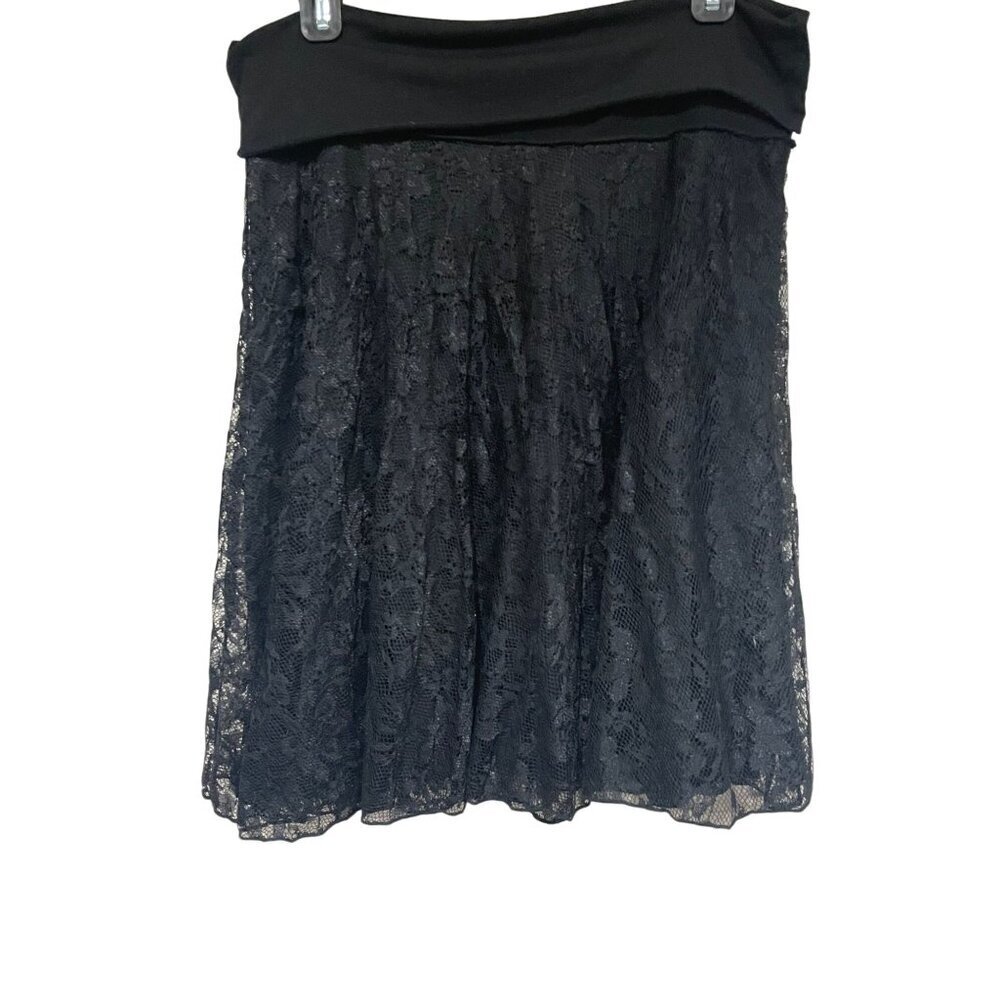 Wet Seal Black Foldover Waist‎ Skirt Lace Overlay Sz Large Whimsygoth Y2K